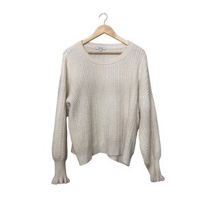 Madewell Womens Cotton Merino Wool Ruffle Cuff Textured Knit Sweater Cream L